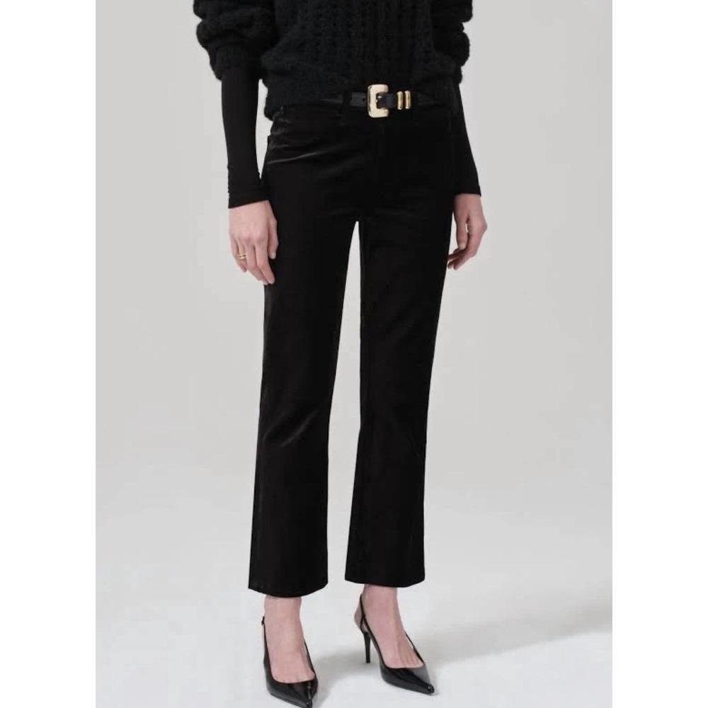 Citizens of Humanity Isola Black Velvet Cropped Slim Flare Jeans Size 30